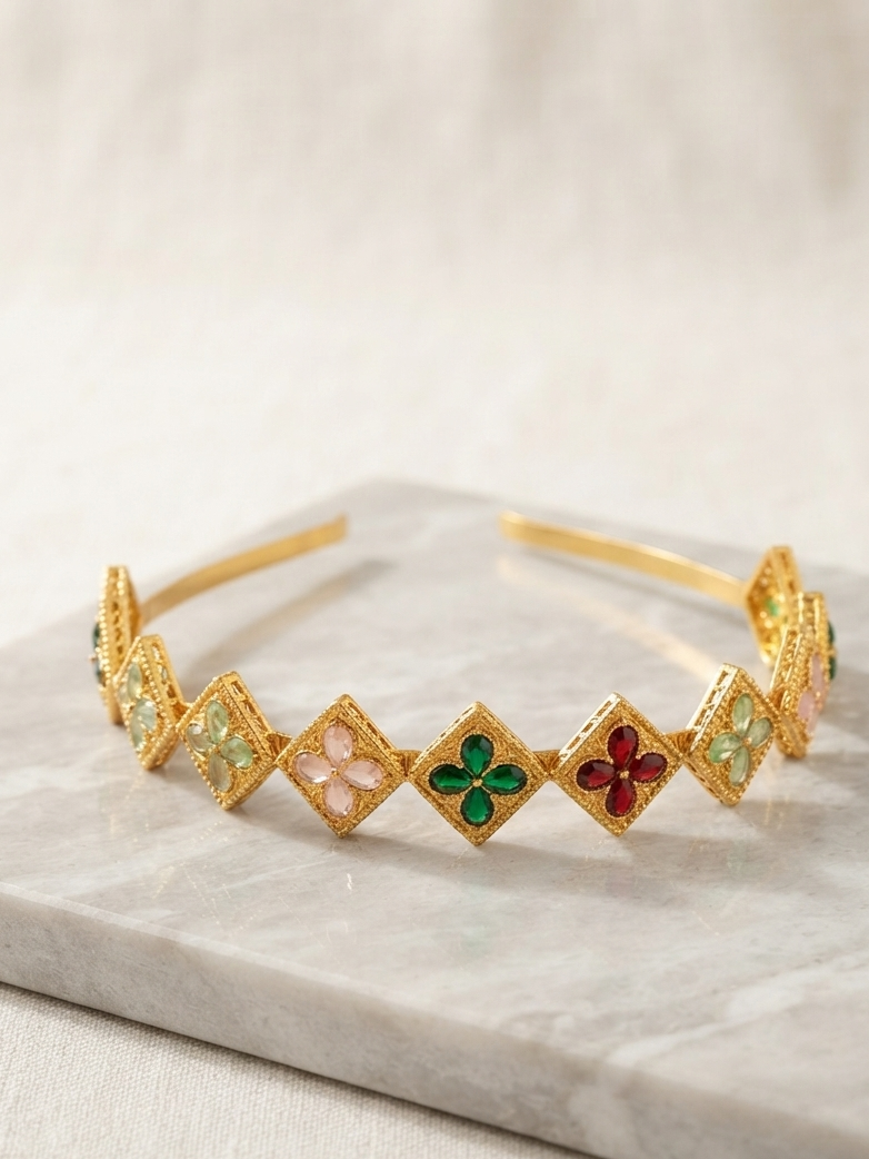Meraki Multi Color Stone Matha Patti Hairband