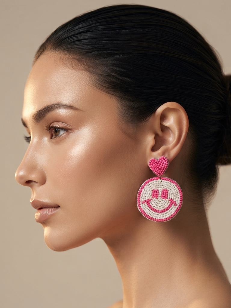 Handmade Beaded Smiley Earrings