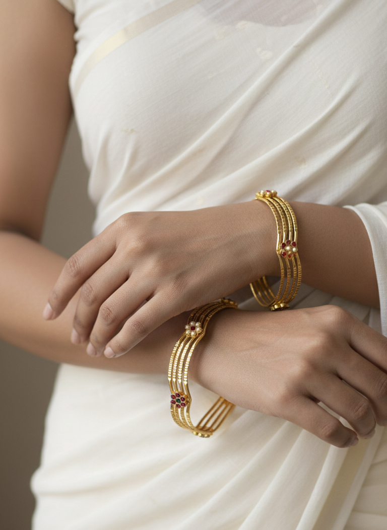 Gold Plated Stone Studded Bangles Set