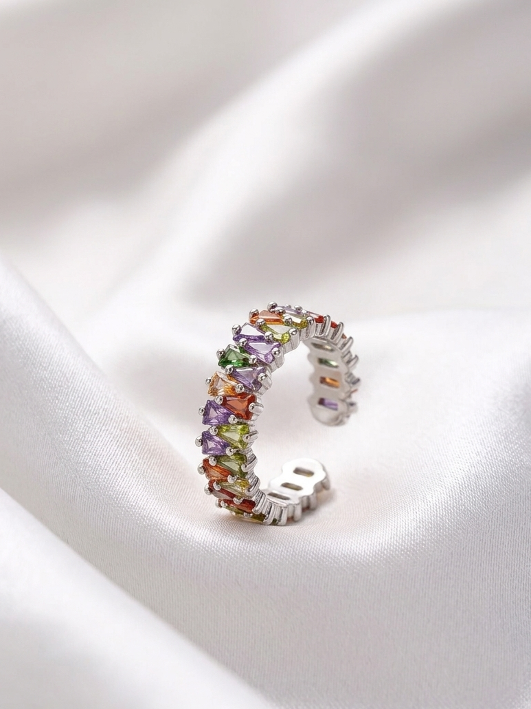 Meraki Trends Silver Plated Multistone Ring