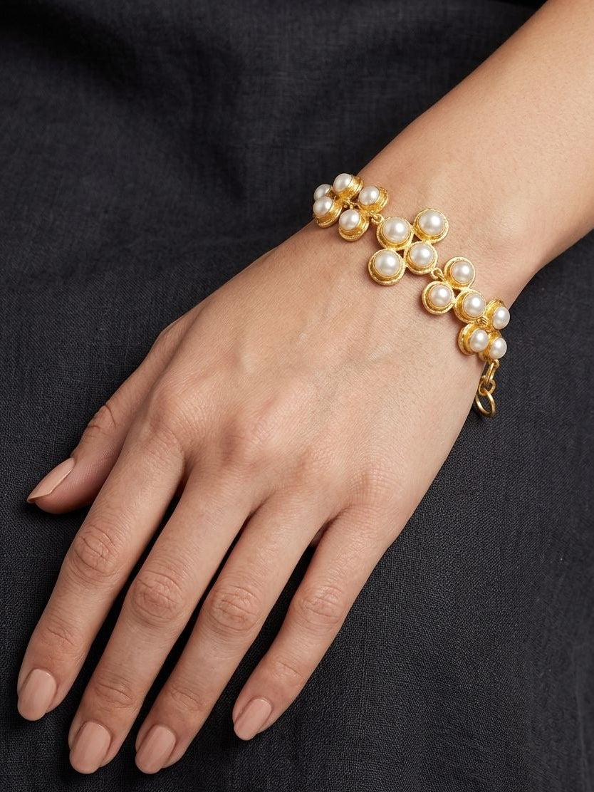Meraki Gold Plated Adjustable Bracelet with White Pearl