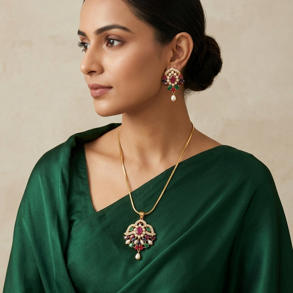 Multi Stones with Pearl Pendant
