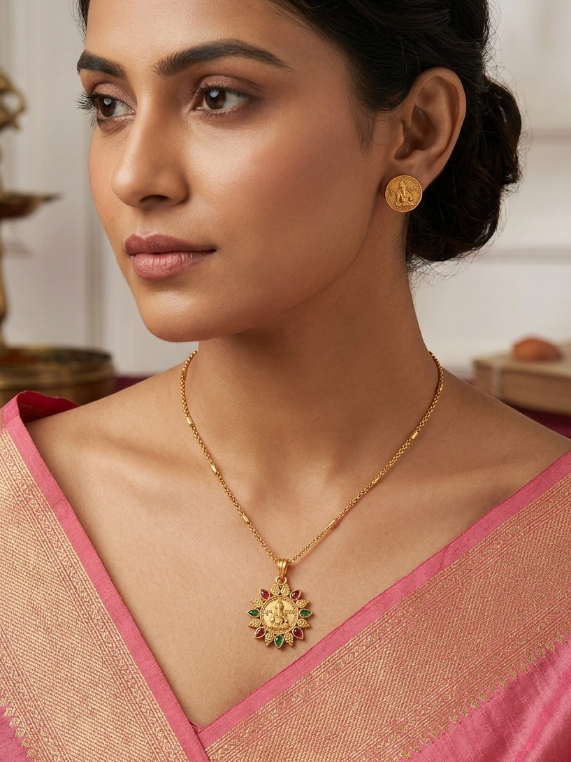 Gold Plated Ganesha Pendant Set
