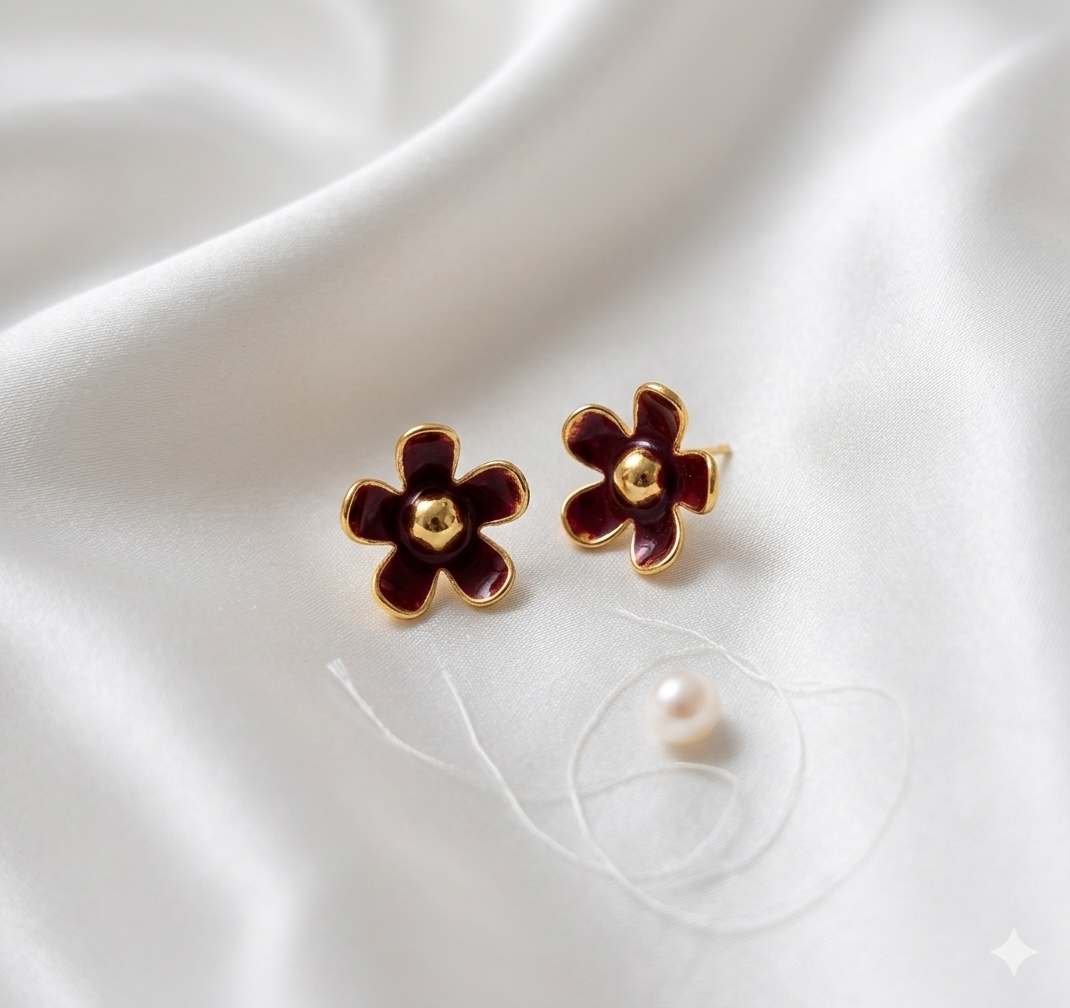 Red Flower Stud Earrings