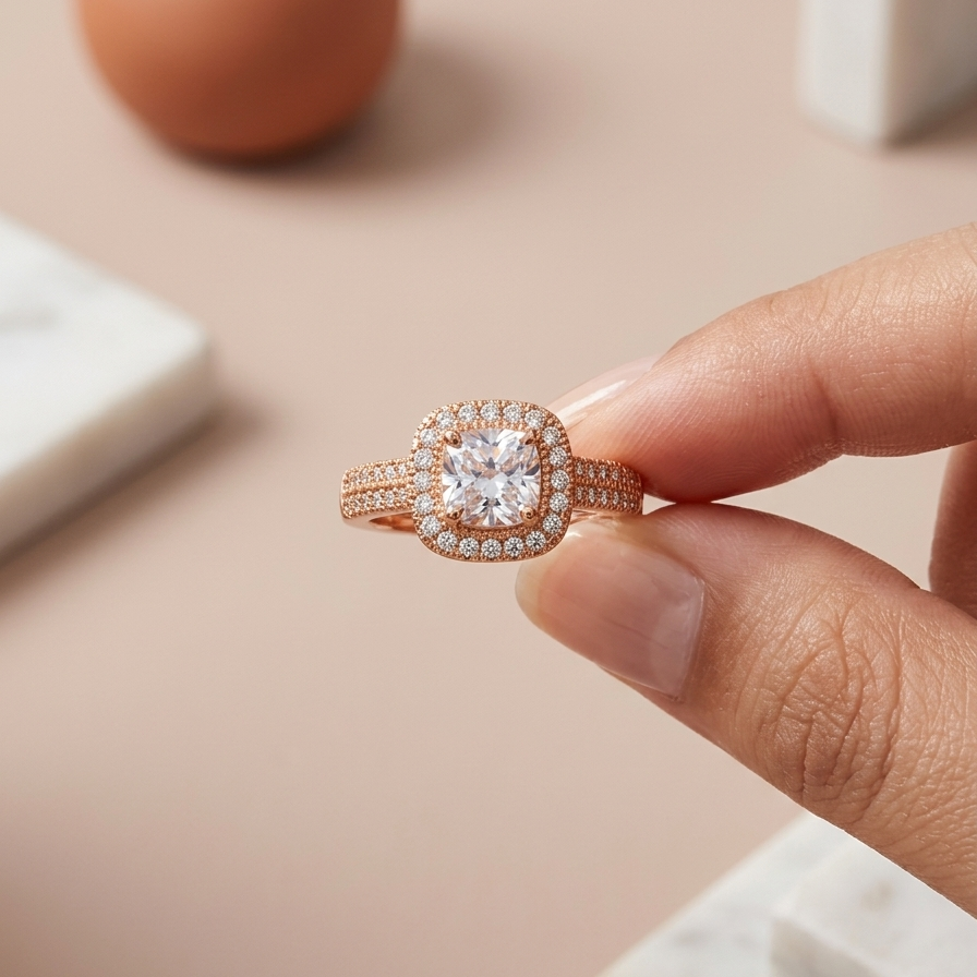 Square Solitaire Rose Gold Ring