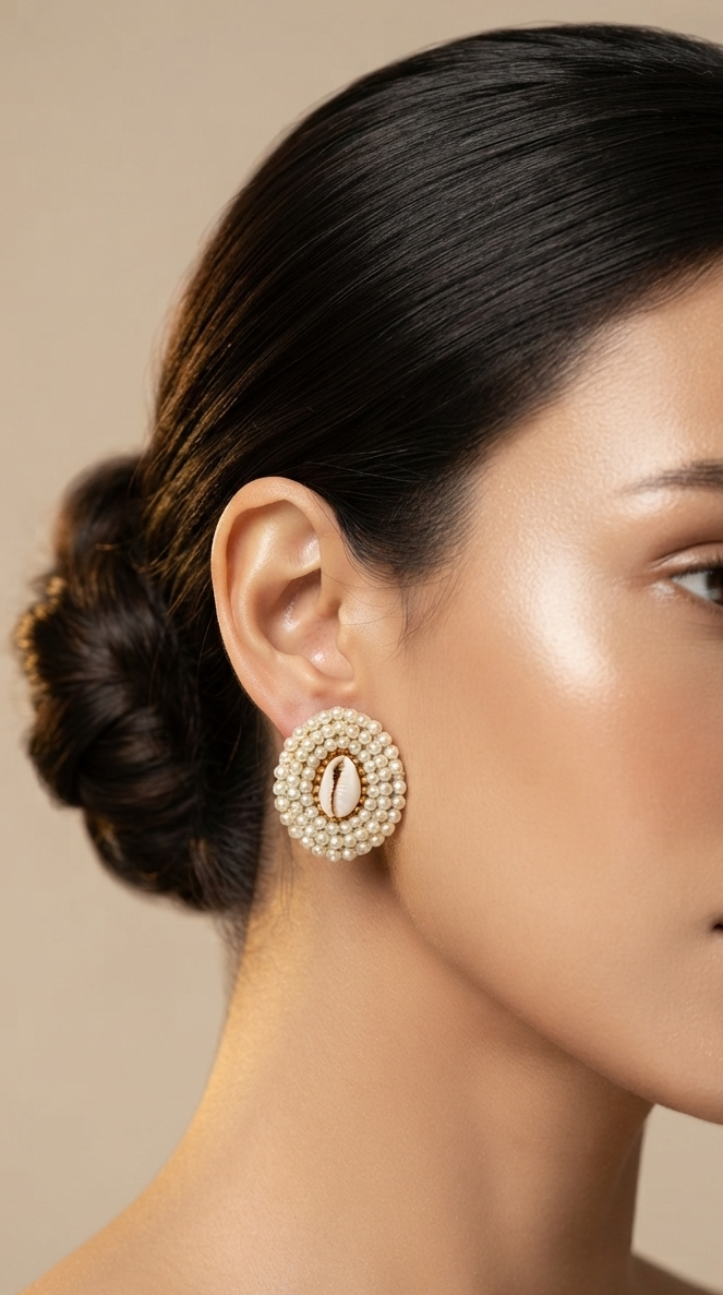 Oval Shell Handmade Earrings with Pearls