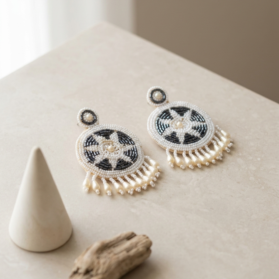 Black & White Beaded Earring
