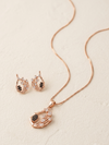 Meraki Rose Gold Plated Peacock Feather Shaped Pendant Set for Women