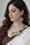 Meraki Trends with Pearls Flower design Choker Set