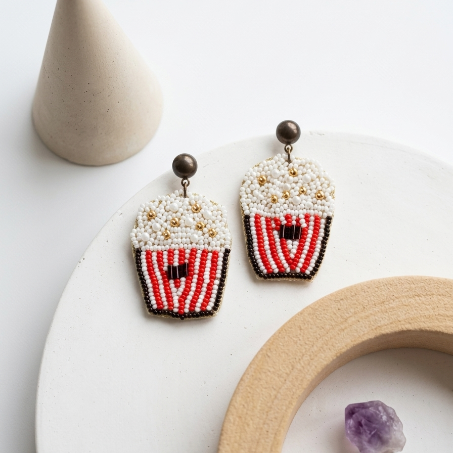 Popcorn Design Handmade Earrings