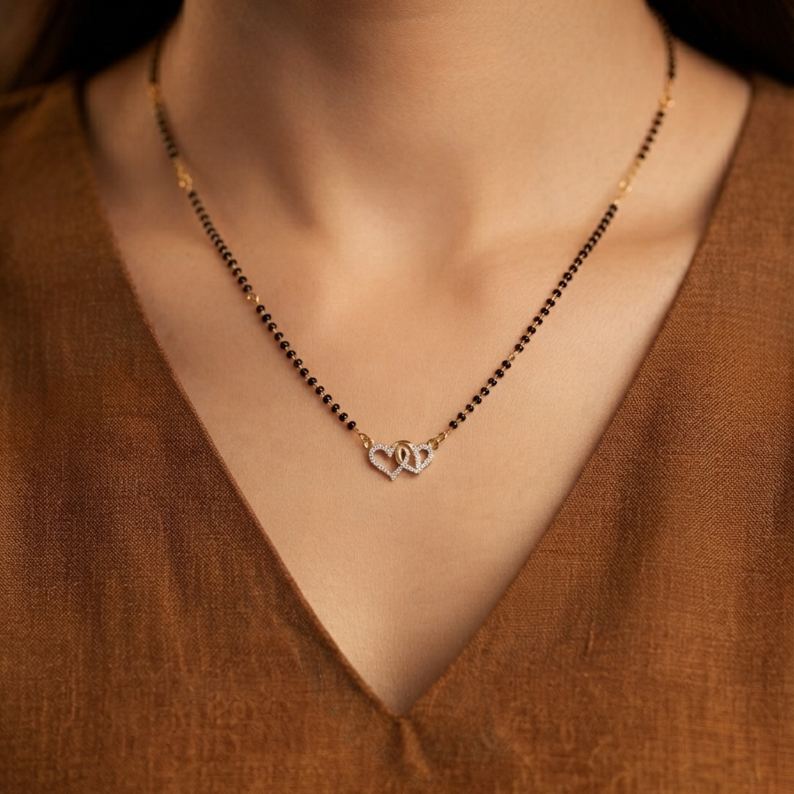 Double Heart Shape Diamond Mangalsutra