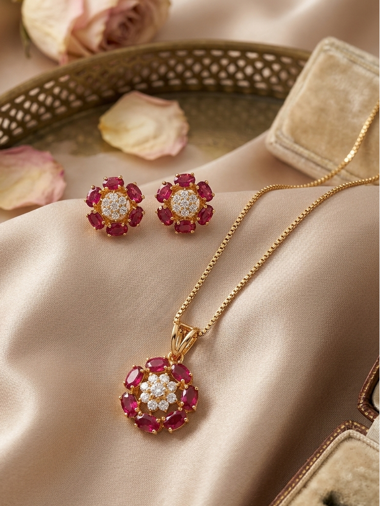 Meraki Enamel Flower Pendant Set