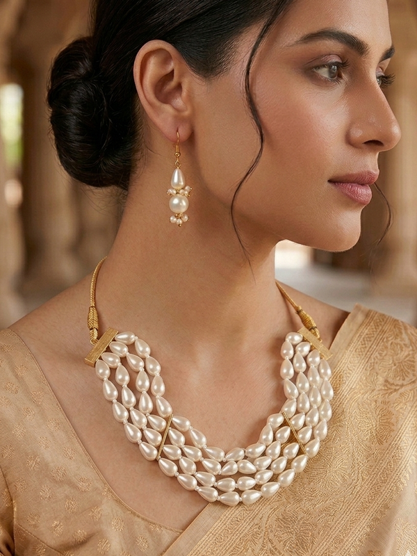 Tear Drop Pearl Choker Sets