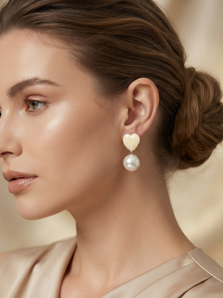 Classic Heart Shape Pearl Drop Earrings