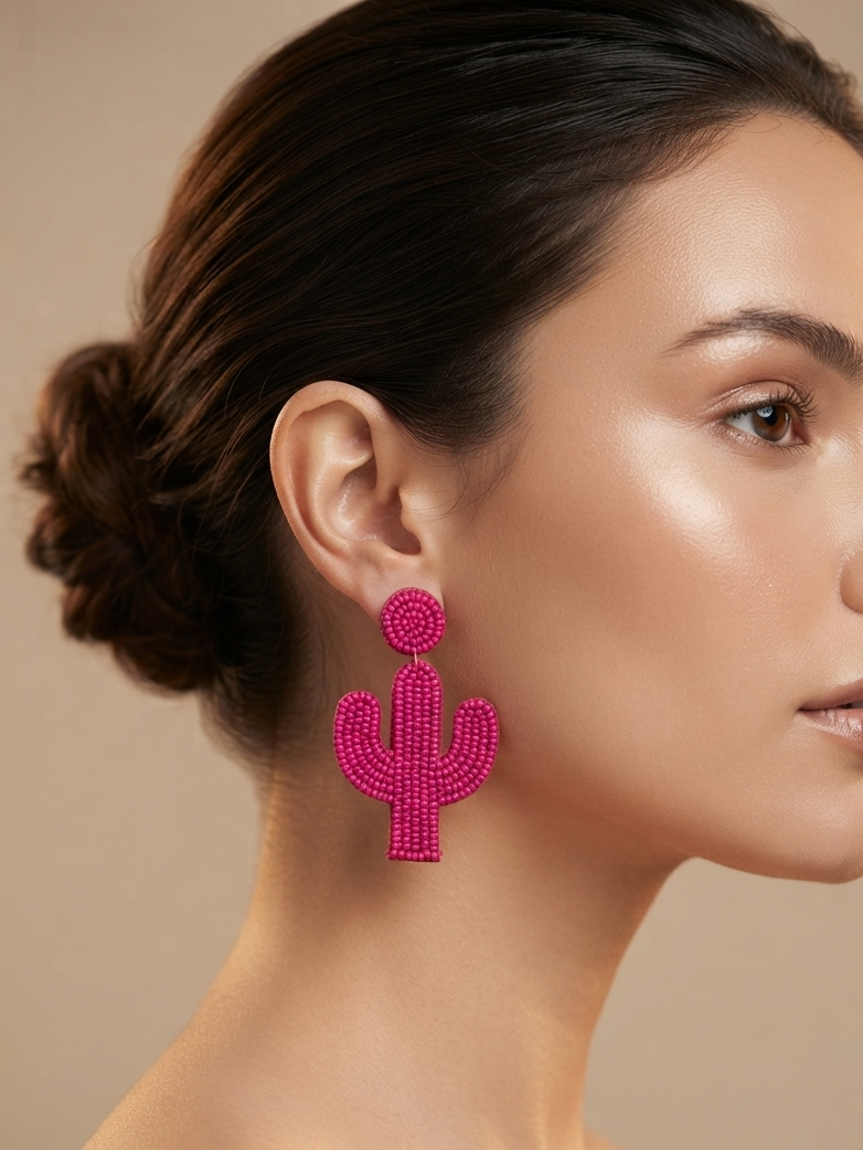 Beaded Cactus Earrings