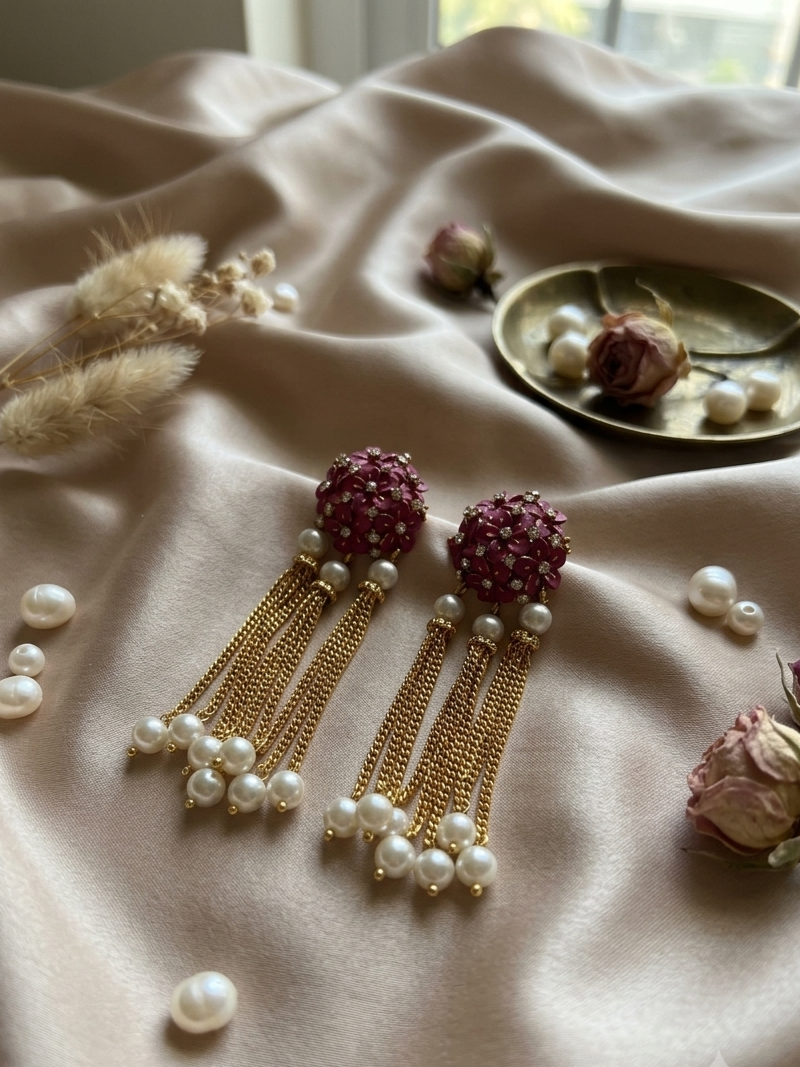 Faux Pearls Floral Earrings