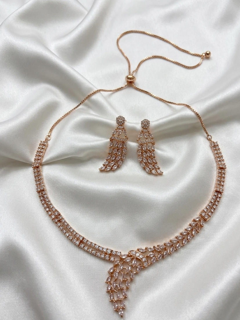 Elegant White Diamond Necklace Set