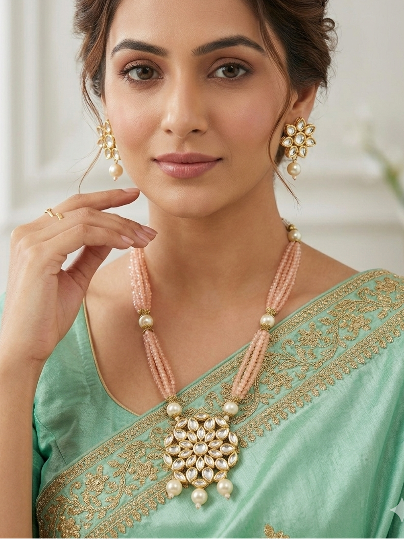 Kundan Beaded Long Necklace Set