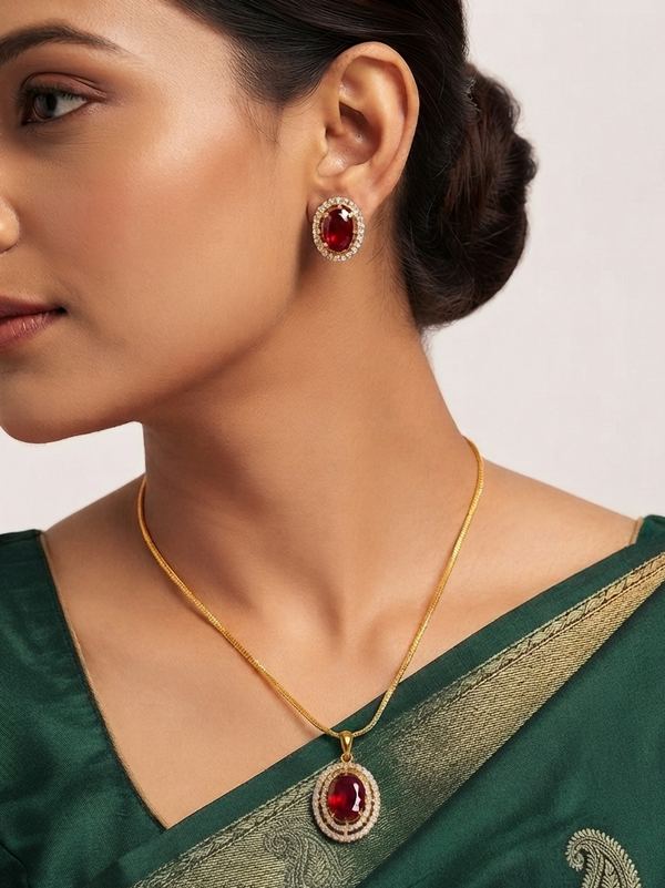 Meraki Gold plated Studded Pendant Sets with Earrings