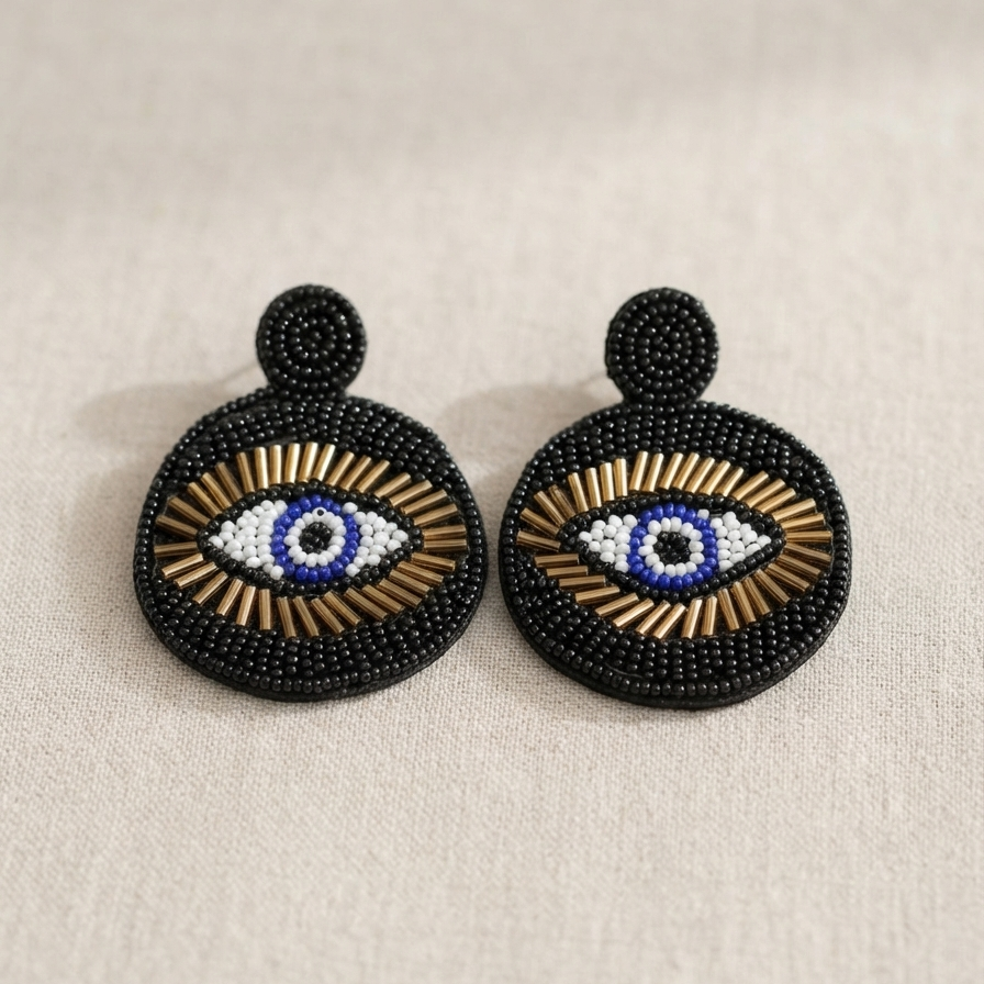 Black Evil Eyes Handmade Earrings