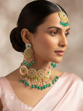 Handmade Crystal Drop Green Haldi Jewellery Set