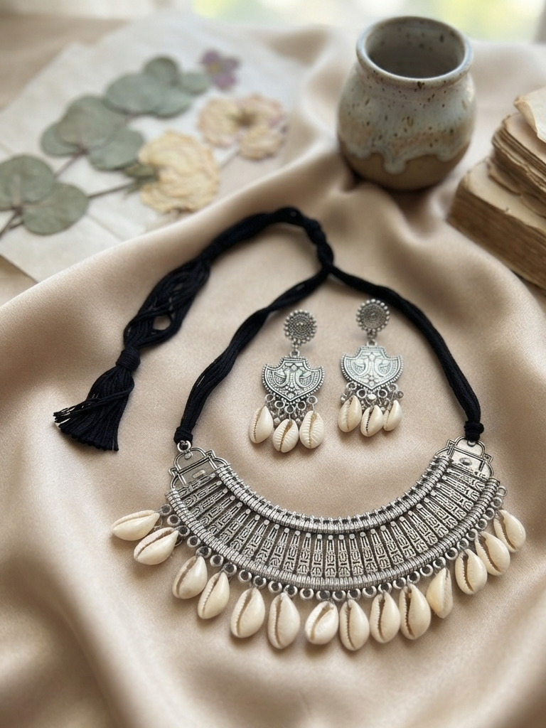 Oxidized Sea Shell Choker Set