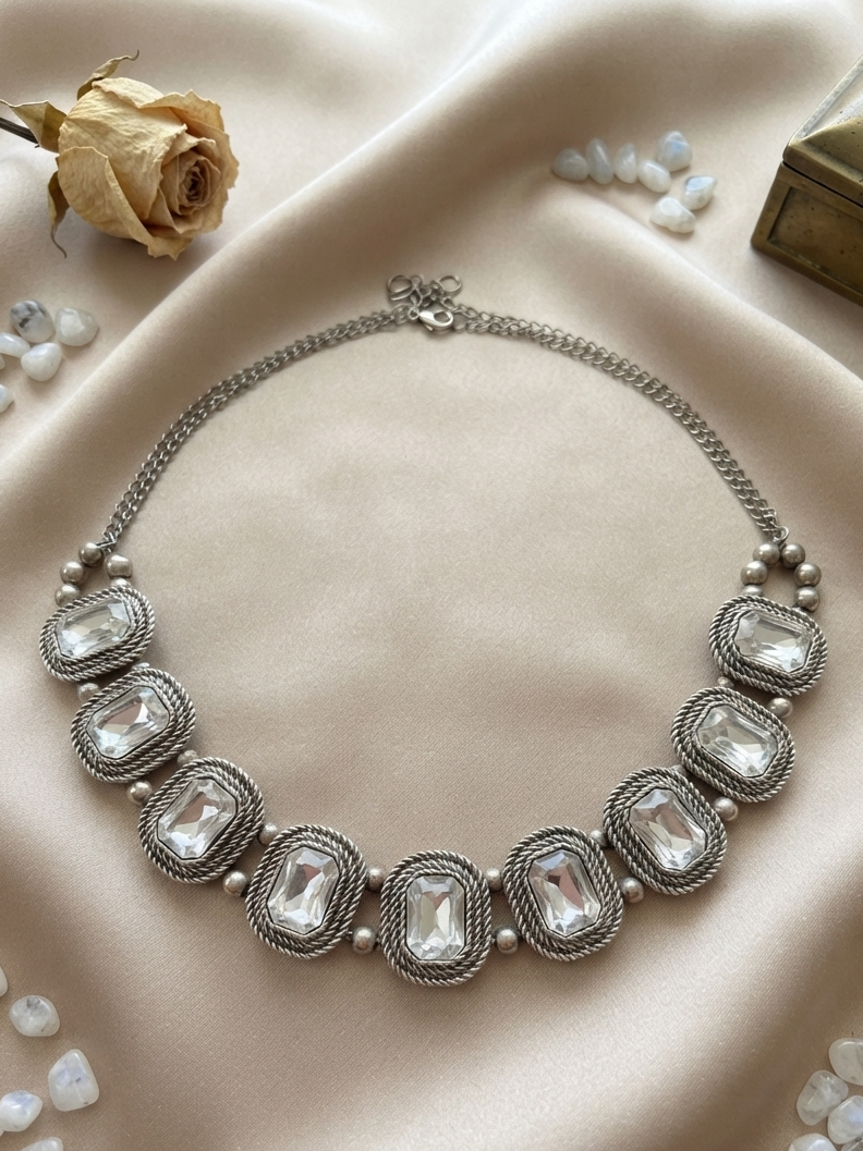 Oxidized White Diamond Choker