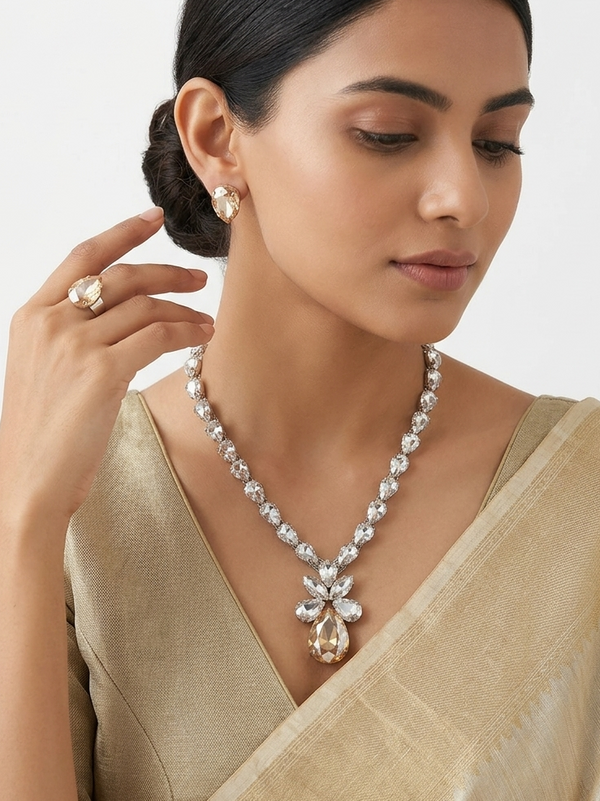 Floral Stone American Diamond Set