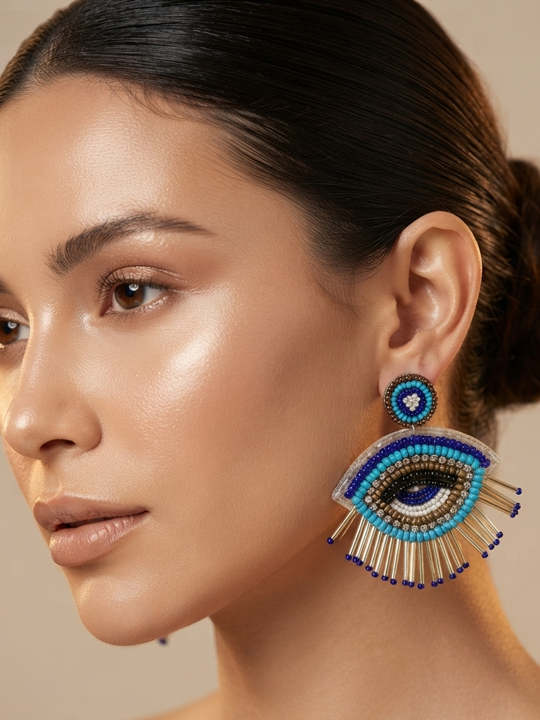 Handmade Beaded Evil Eye Earrings
