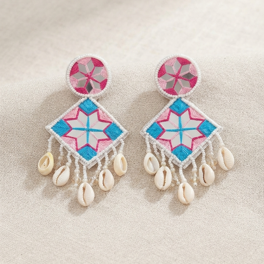Multi Kite Shaped Beads Earring with Shell