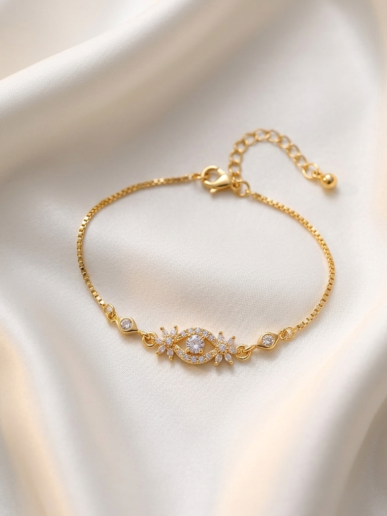 Meraki Gold Plated Bracelet With White Stone