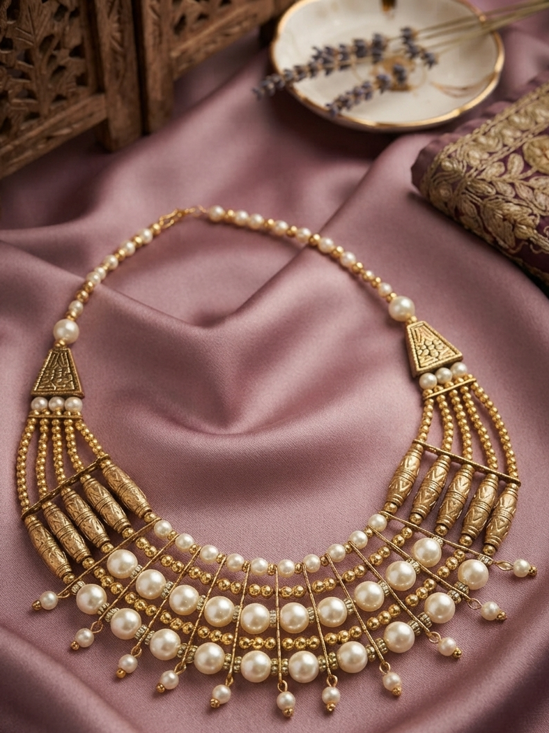 Alloy Multilayer Oxidized Black Coloured Necklace