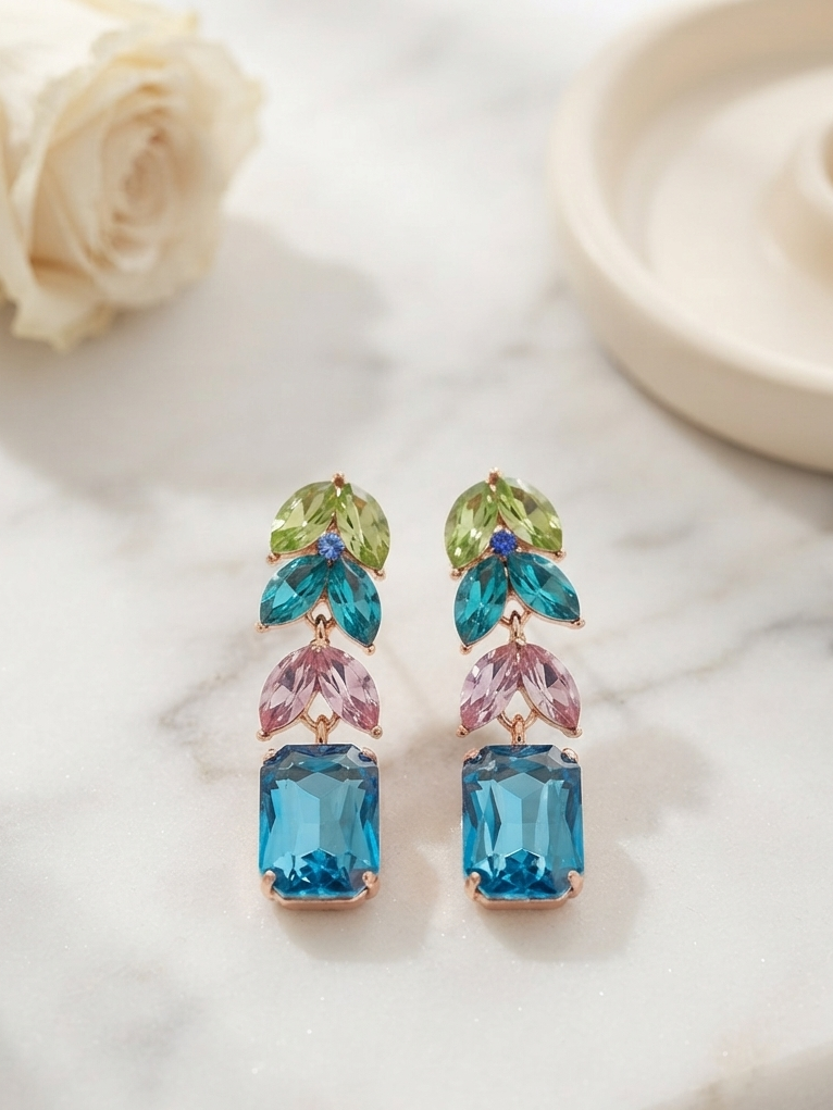 Multicolor Diamond Studded Long Earrings