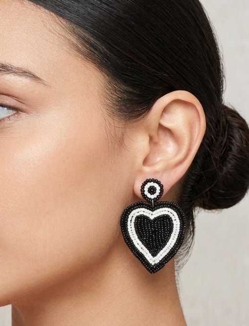 Heart Shape Black Handcrafted Earring