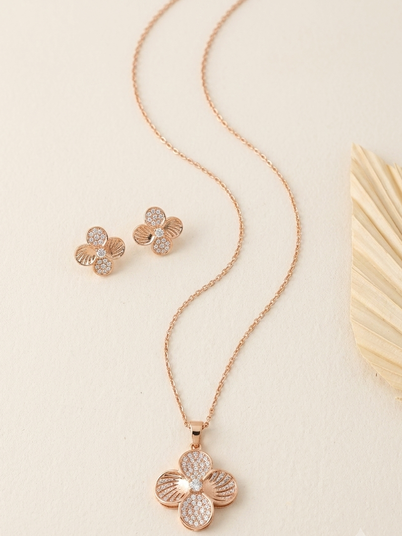 Meraki Rose Gold Plated Floral Design Pendant Sets
