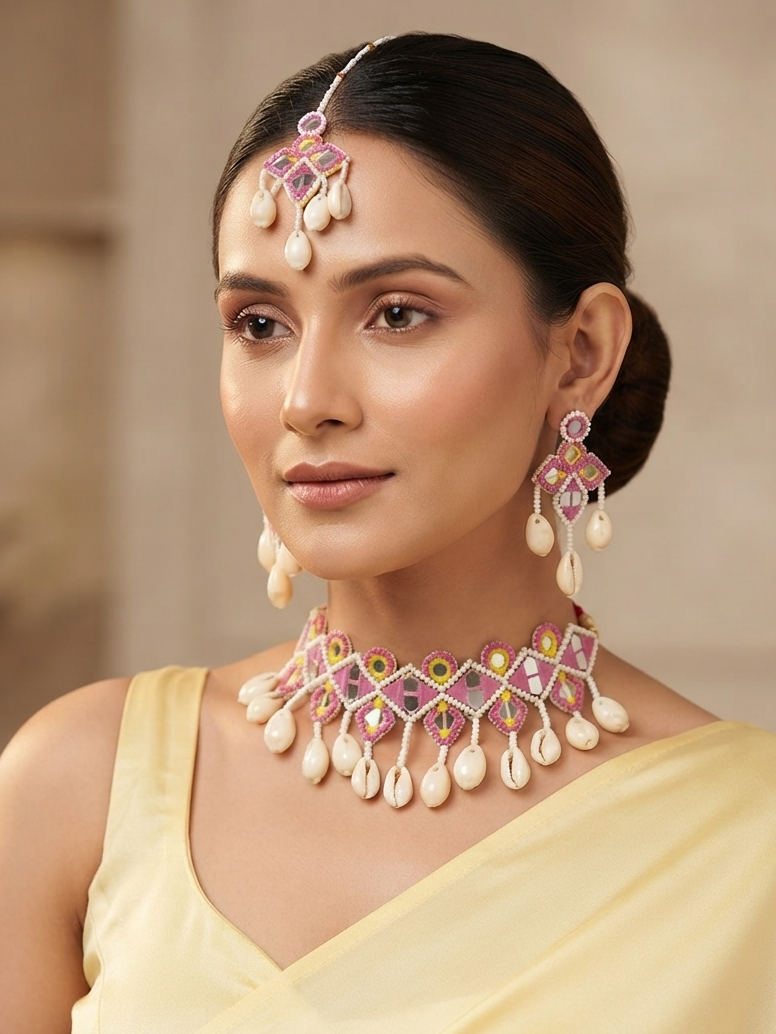 Pink Blossom Handcrafted Haldi-Mehndi Floral Set for Fashionable Women