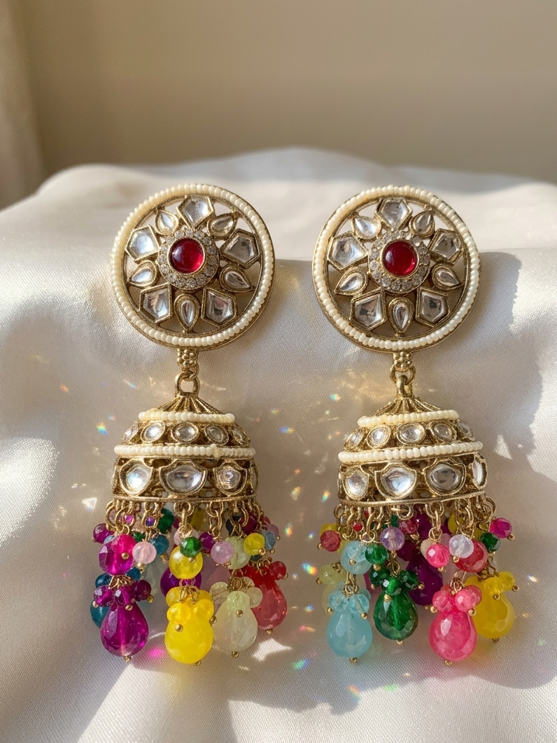 Multicolor Kundan Long Jhumka
