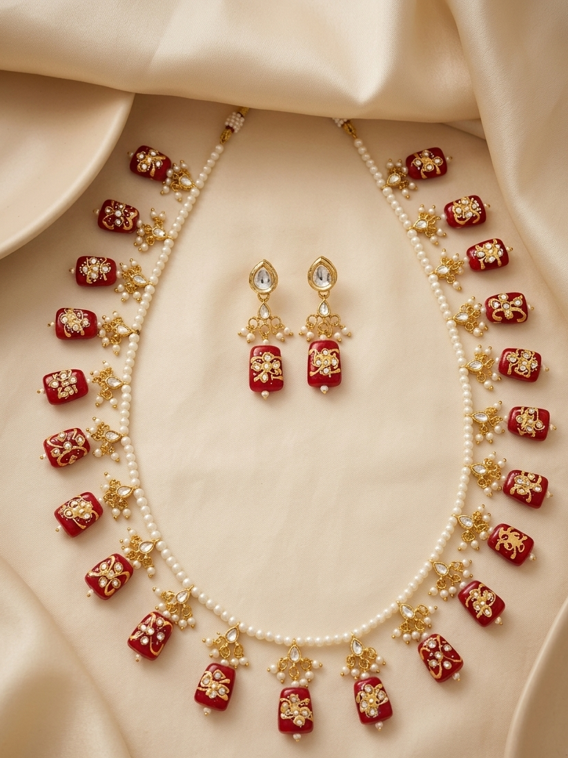 Handcrafted Classic Stones Beads Kundan Necklace Sets