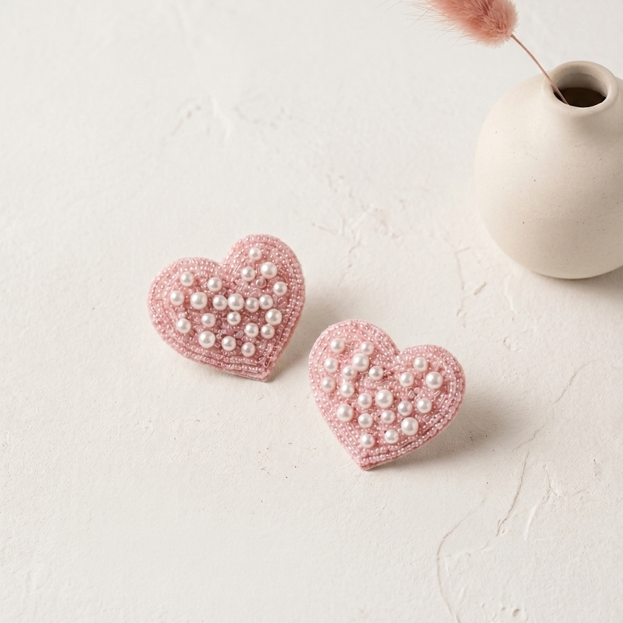 Heart Shaped Beads& Pearls Earrings