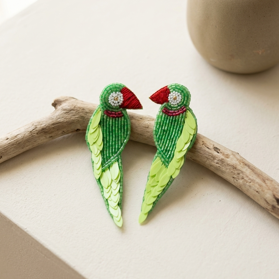 Handmade Parrot Style Beaded Earring
