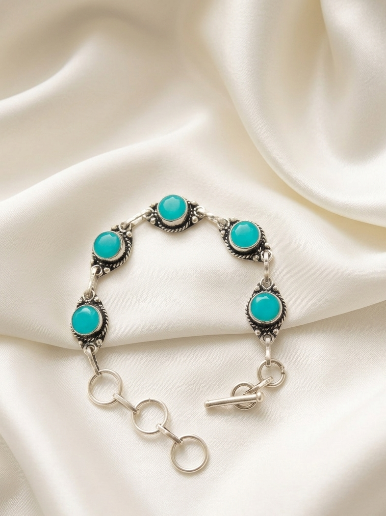 Oxidized Sterling Silver Garnet Handmade Bracelet