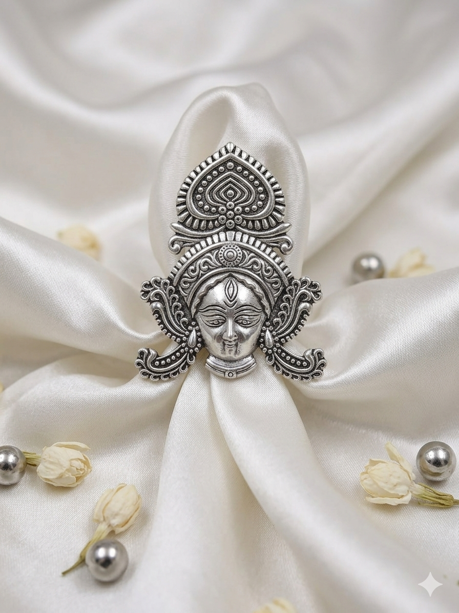 Fusion Oxidized Silver Goddess Durga Ring