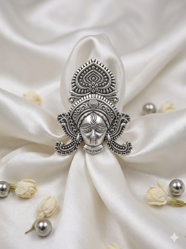 Fusion Oxidized Silver Goddess Durga Ring