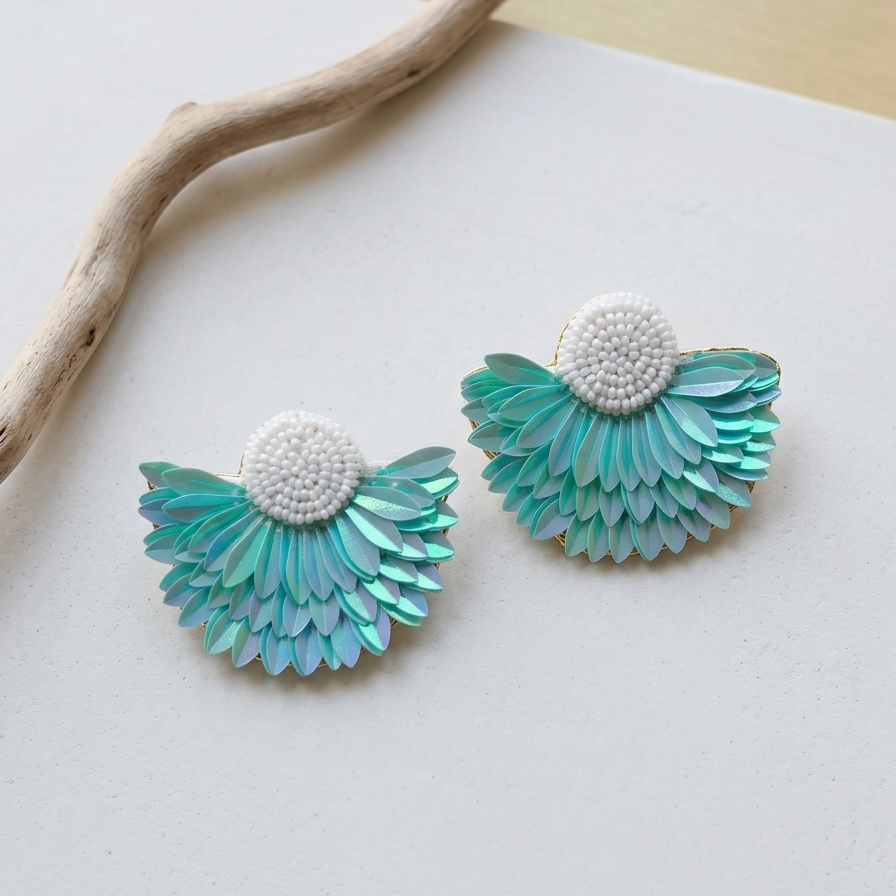 Multi Colour Beads Feather Earrings