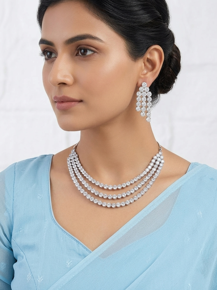 Three Layer Stunning Diamond Necklace