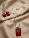Silver Sandstone Square Style Classy Pendant Set