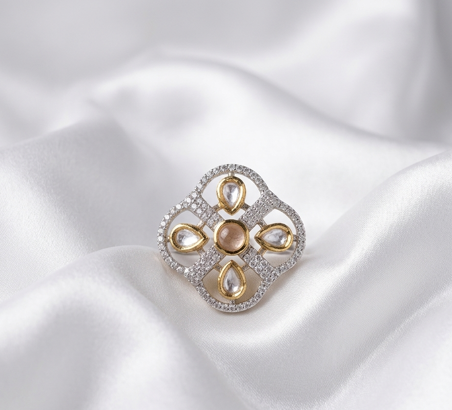 Champagne Color Square Ring Vintage Rings