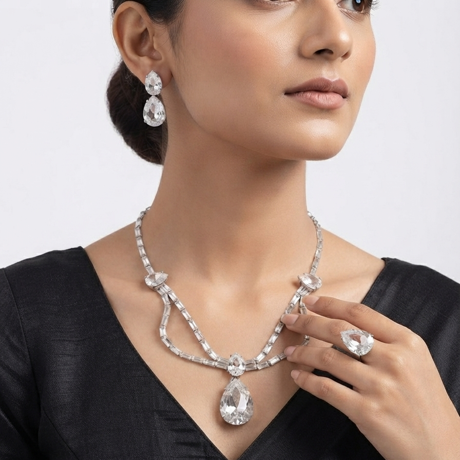 White Cubic Zirconia Stones American Diamond Set