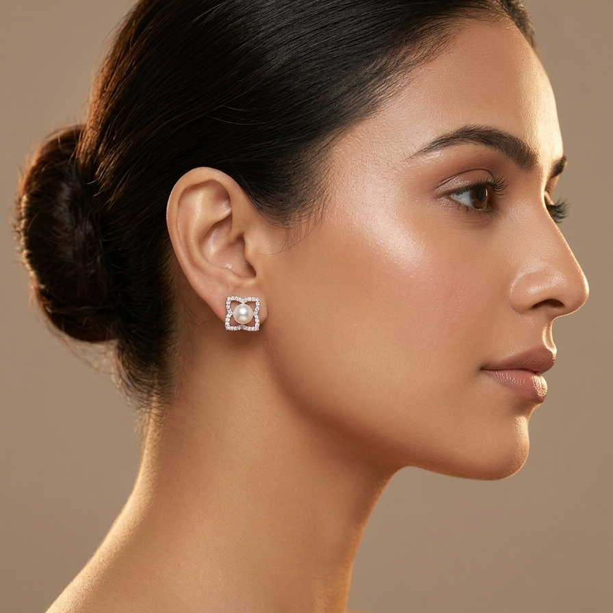 Faux Pearl & Rhinestone Stud