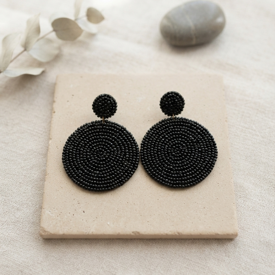 Black Beaded Earrings